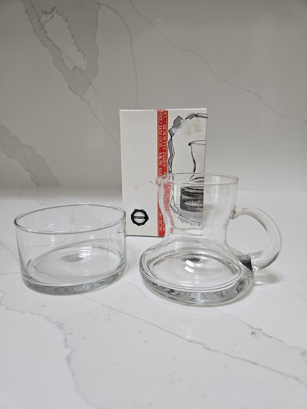 Vintage Italglass Lead Free Crystal Stacking Sugar & Creamer Set NIB MCM Glass